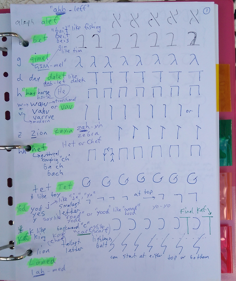 The first time I wrote the first half of the Hebrew Alphabet