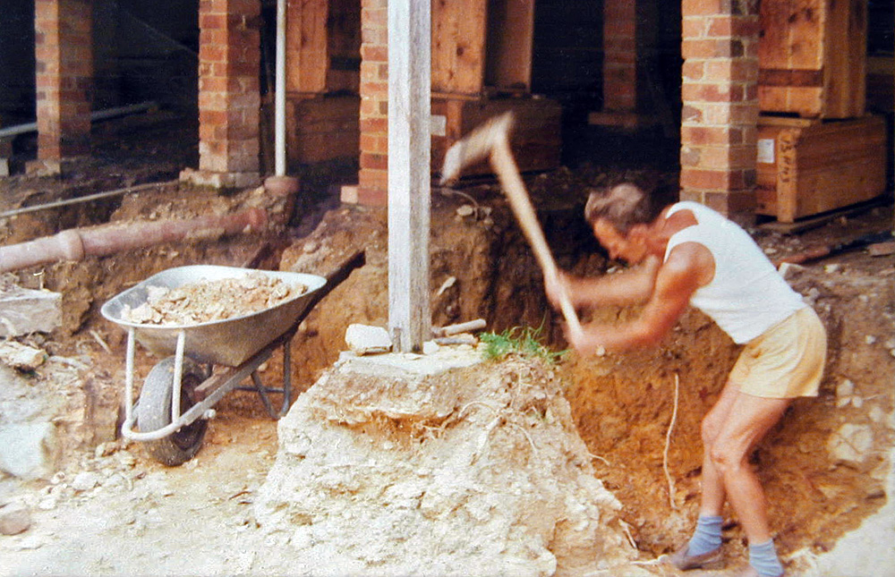 Dad spent two years digging out enough soil and rock for our house extensions, almost entirely using hand tools. He even made the wheelbarrow. Dad spent two years digging out enough soil and rock for our house extensions, almost entirely using hand tools. He even made the wheelbarrow.